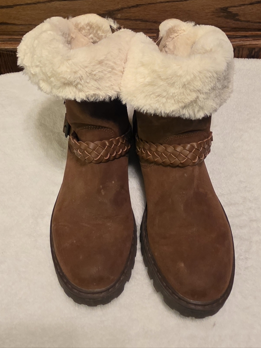 Blowfish Brown Suede Winter Boots with Cream Faux-Fur Cuff
